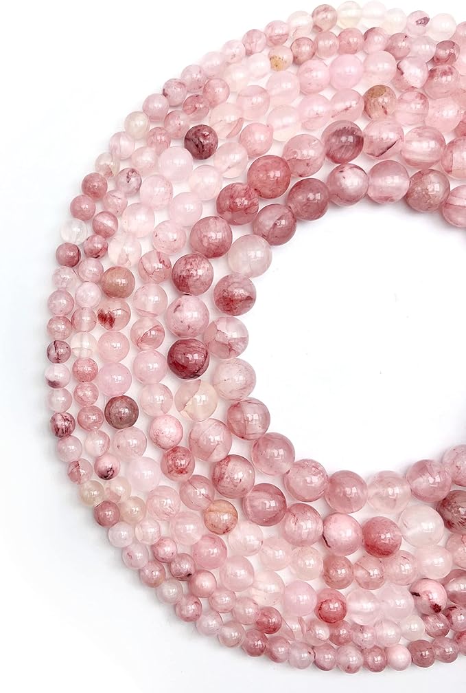 qiwan 8mm 天然粉色水晶宝石首饰串,diy 珠宝制作圆形散珠,1 串/38.