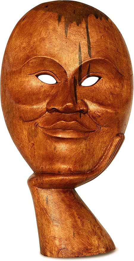 g6系列木制手工雕刻微笑脸雕像抽象面具家居装饰特色独立艺术独特雕塑