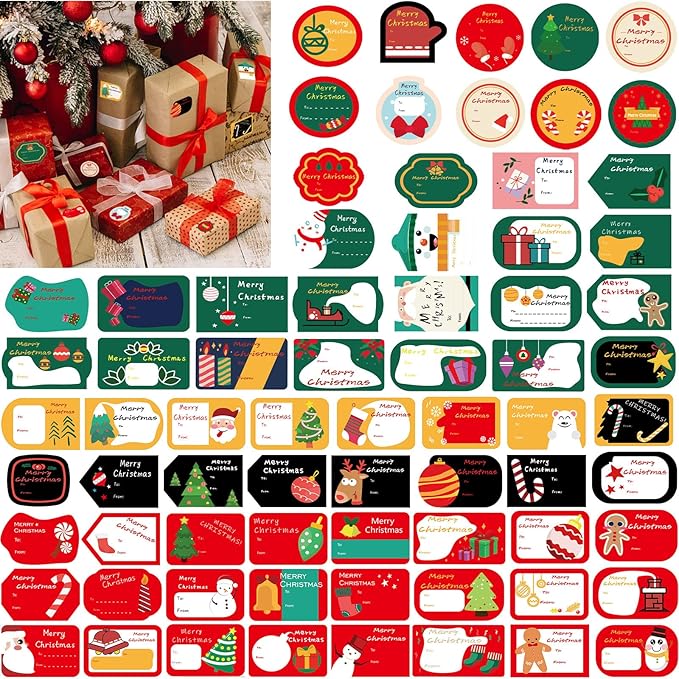 216 件圣诞标签贴纸礼品标签自粘,圣诞名称标签礼品圣诞节礼品贴纸