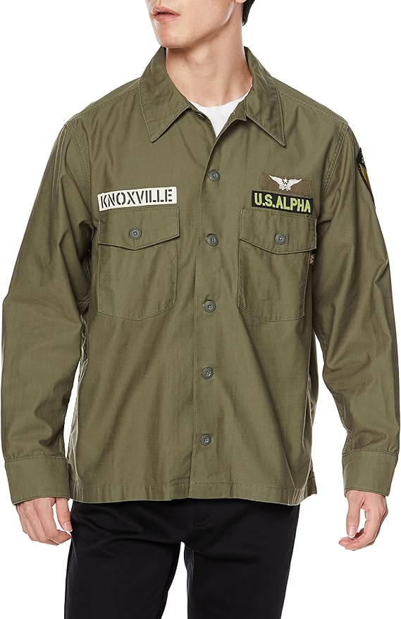 alpha industries inc 衬衫 带徽章的军装衬衫 长袖 ts5127 男士