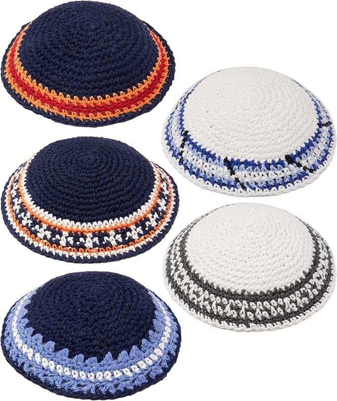 5 件装 - hq 混合颜色手工针织吉帕适合男士和孩子,以色列山中帽子