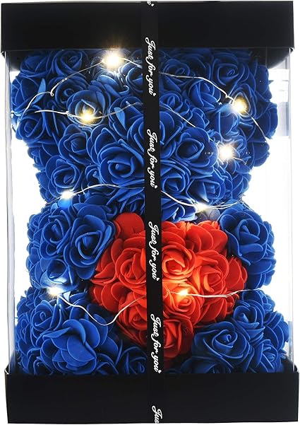 送给女性 玫瑰熊上的玫瑰泰迪熊 花熊 妈妈礼物 送给女朋友的礼物 独特的礼物 包括透明礼品盒 10 英寸 皇家蓝 Dodpsivt 价格报价图片
