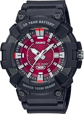 casio 卡西欧 mw610h-4av 男式高清坚韧系列 100m 黑色树脂表带红色