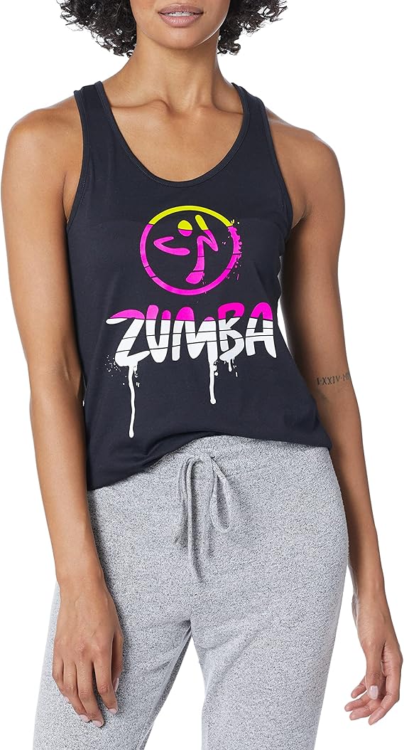 zumba fitness 柔软图形印花舞蹈锻炼运动工字背心女式上衣