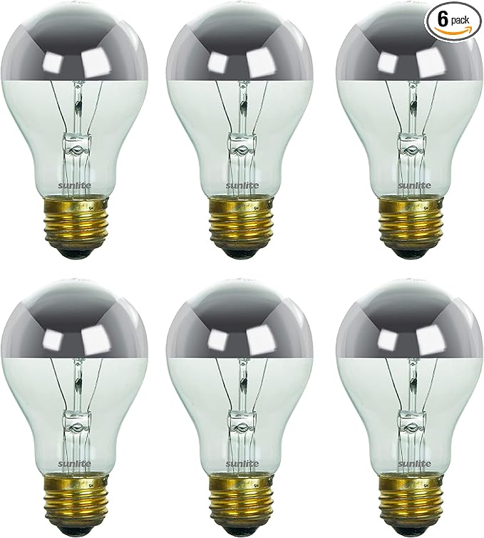 sunlite 41365 a19 白炽半铬灯泡,100瓦,标准 e26 底座,可调光,装饰银