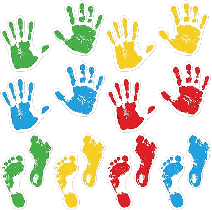 inknote 128 件手印和脚印彩色切口,教室装饰,公告板装饰墙饰,适用于