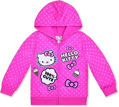 hello kitty 女孩圆点长袖拉链羊毛连帽衫 - 粉色