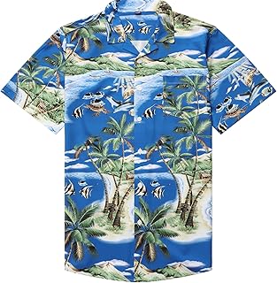男士夏威夷衬衫,短袖休闲纽扣,热带海滩衬衫,有领花卉夏季纽扣衬衫