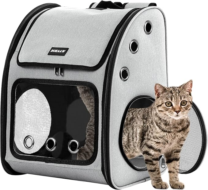 bokaaw 宠物背包(灰色)便携式旅行宠物背包航空公司认可的可折叠宠物