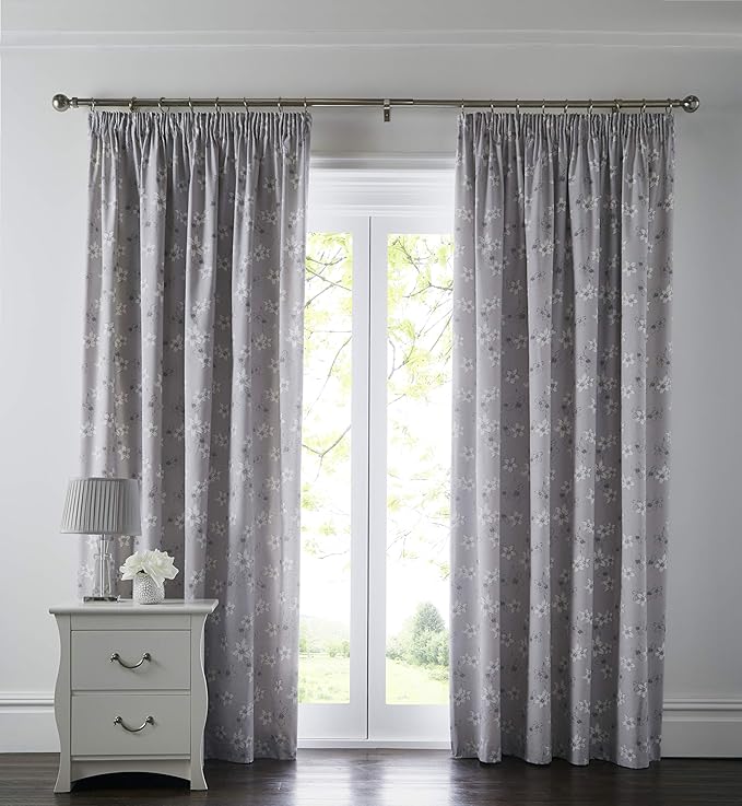 dreams &amp; drapes freya-遮光铅笔褶窗帘,涤棉,灰色,66 英寸