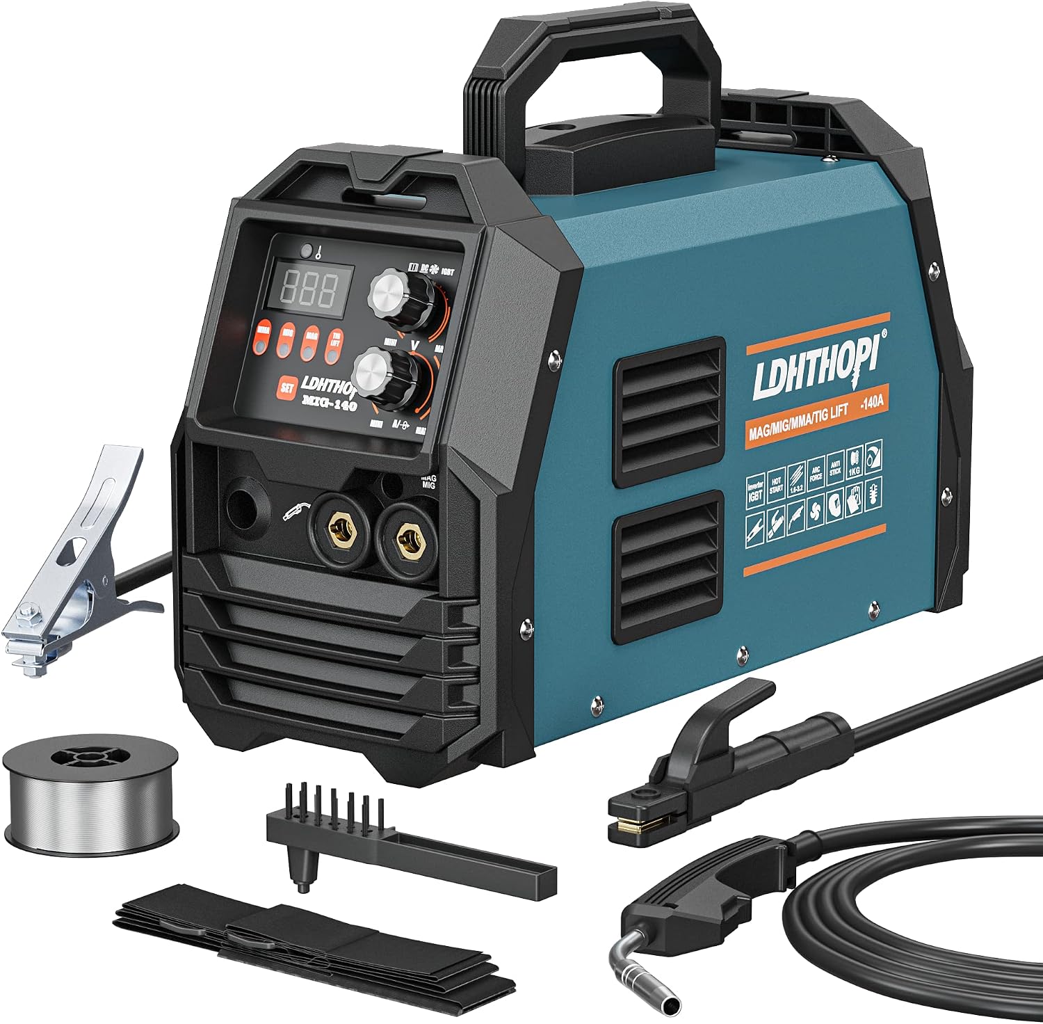 LDHTHOPI 140A MIG 焊机,4 合 1 MAG/MIG/Lift TIG/Stick ARC 通量芯焊机,带 IGBT 逆变器 ...