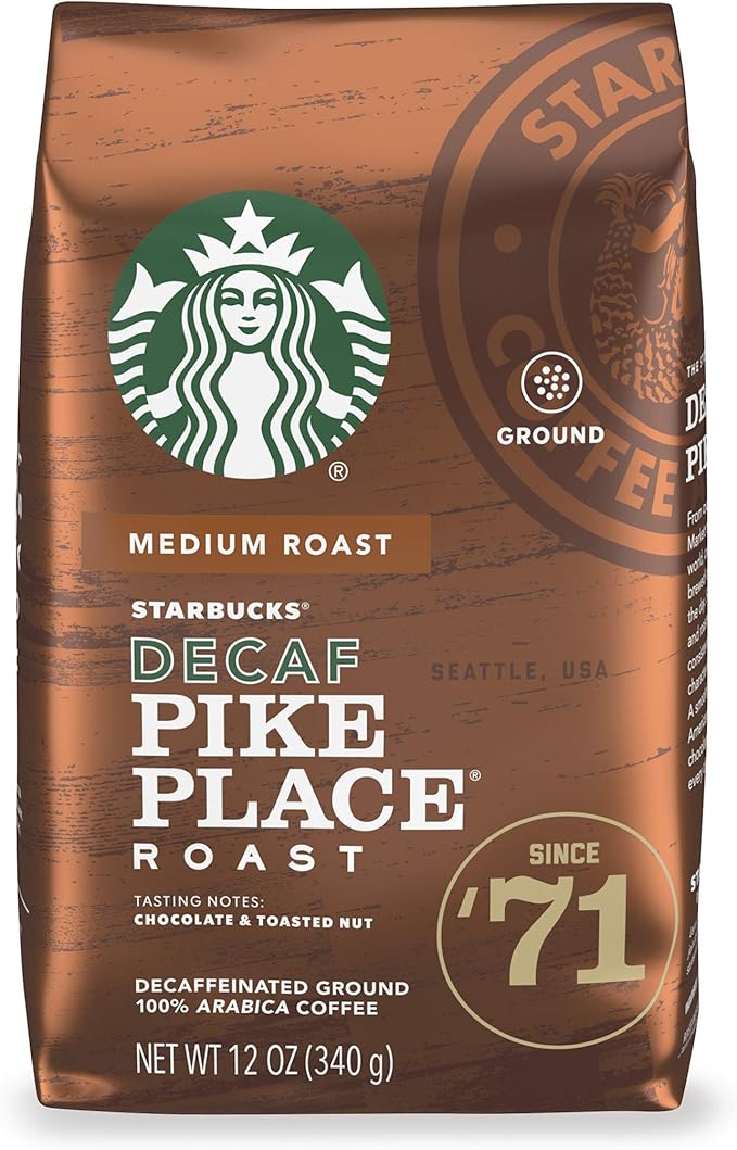 星巴克 decaf 研磨咖啡 — 派克广场烤肉 — 100% 阿拉比卡 — 1 袋