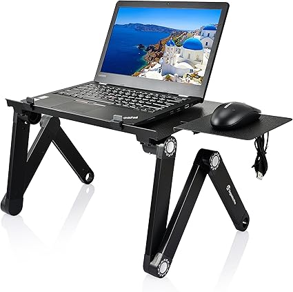 Hitech 符合人体工程学的笔记本电脑支架 便携式可调 铝制笔记本电脑桌 电脑支架 任何角度弯曲 双风扇开孔黑色 亚马逊中国 办公用品