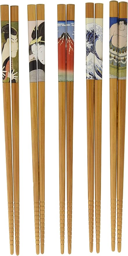 ishida 日本制造 筷子 煤竹 浮世绘 5双装 客用筷子 67301