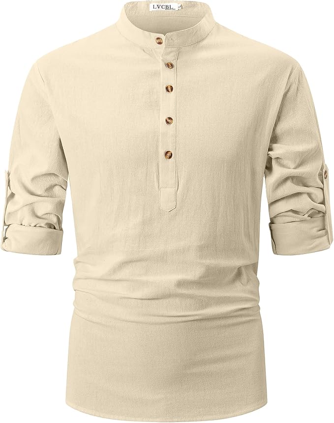lvcbl 亚麻衬衫男士长袖上衣男士长袖舒适合身夏季休闲亨利衬衫男士 m