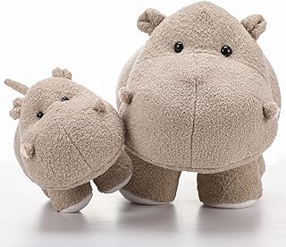 河马填充动物河马软妈妈小河马玩具套装可爱灰色立式毛绒河马,适合