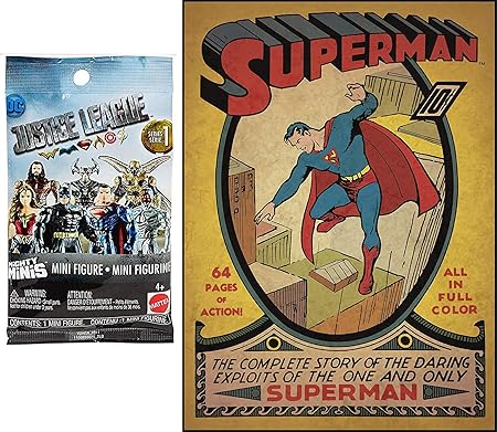 Mighty Super Man Hero Pack 迷你人物正义联盟迷你盲袋捆绑在大型海报贴花漫画书封面 超人问题 1 即剥即贴漫画书墙 房间封面2 件