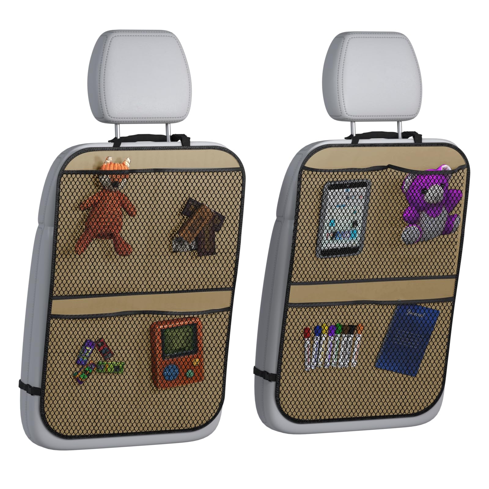 lebogner Children's rear seat cover + 4 pocket storage bags, 2-piece rear seat protector with kickpads, auto accessories Waterproof guardrail, suitable for vehicles to protect against dirt, dirt and s