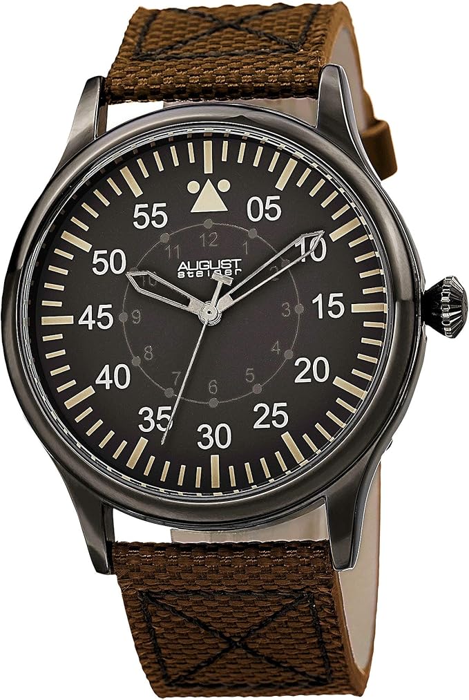 august steiner 男士 as8125 瑞士石英手表帆布磨砂皮革表带