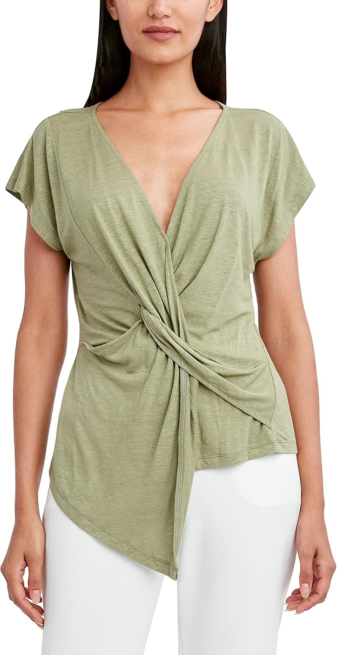 bcbgmaxazria 女式宽松短袖裹身前襟v领上衣