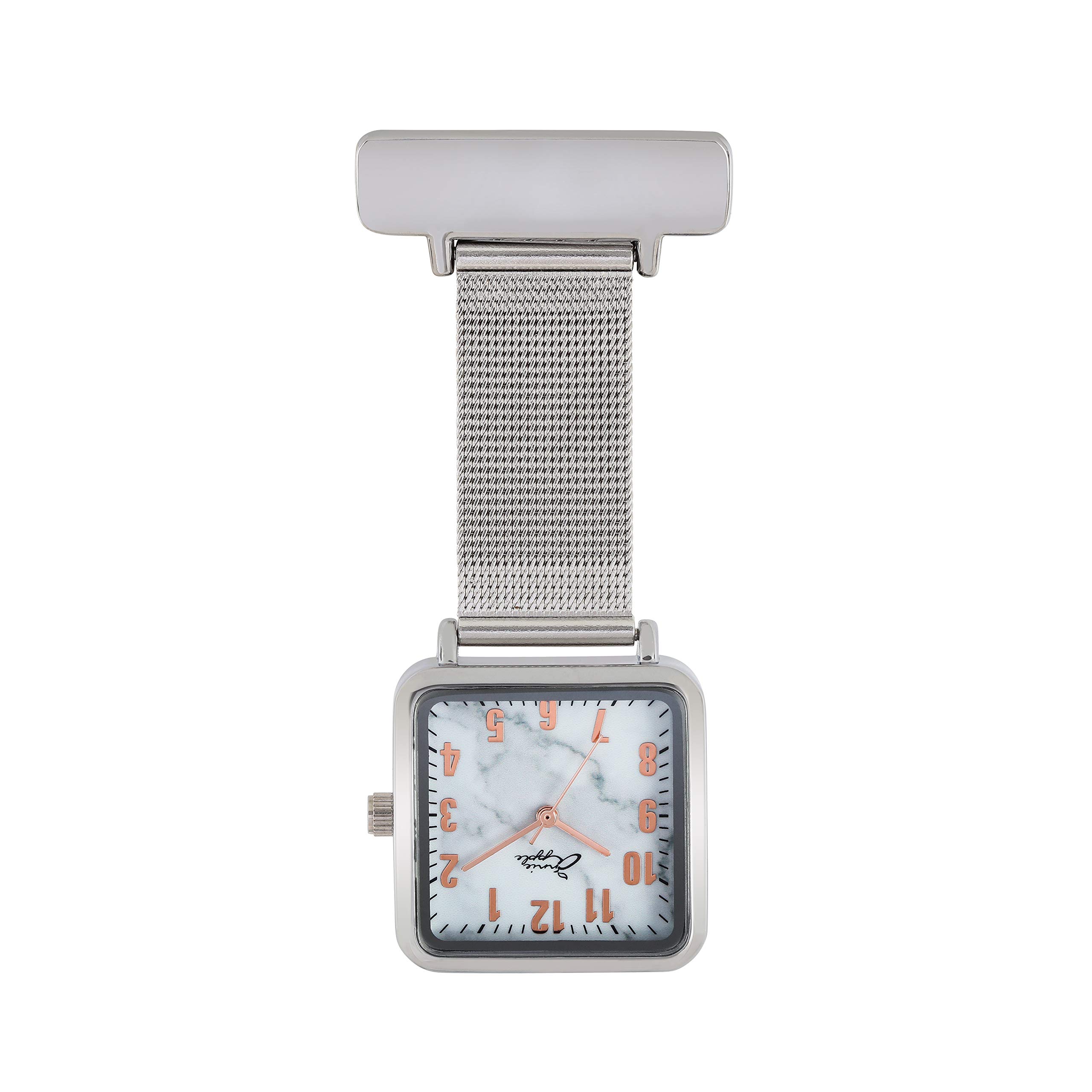 Annie Apple Rose Gold/Marble/Silver Square mesh * Hairdresser * Designer Pocket buckle Watch