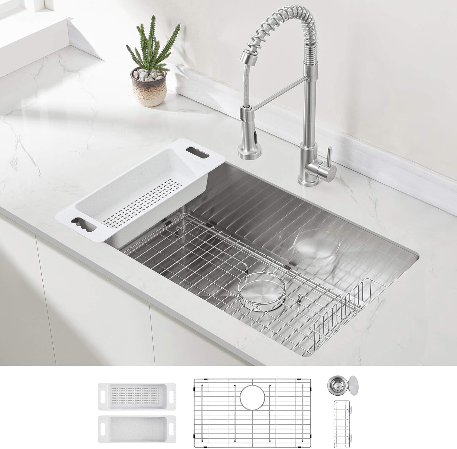 Zuhne Modena 台下式厨房水槽套装 16号不锈钢 32英寸 约81 28厘米单碗 亚马逊中国 家居装修