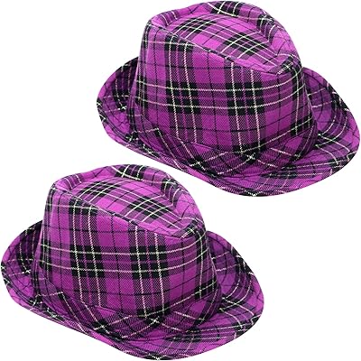 xgood 2 件男式软呢帽紫色格子软呢帽服装配饰头饰适合法国游行和派对