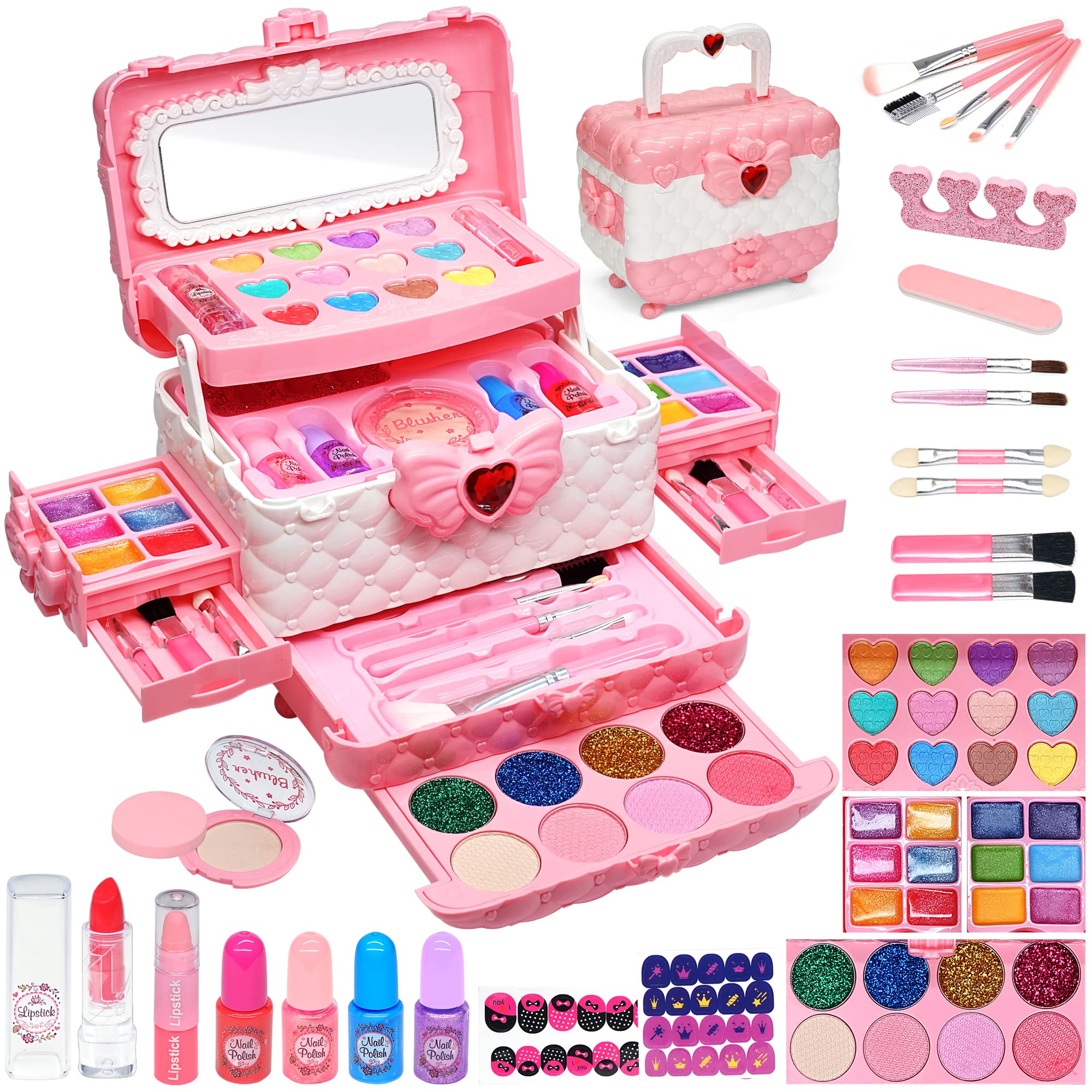 Girls Kids Makeup Set - Kids Play Real makeup set, washable makeup for little girls,* Toddler Pretend makeup set, ages 4-5 years 6 8 Gifts for children ages 10-12 years and older 57 pieces