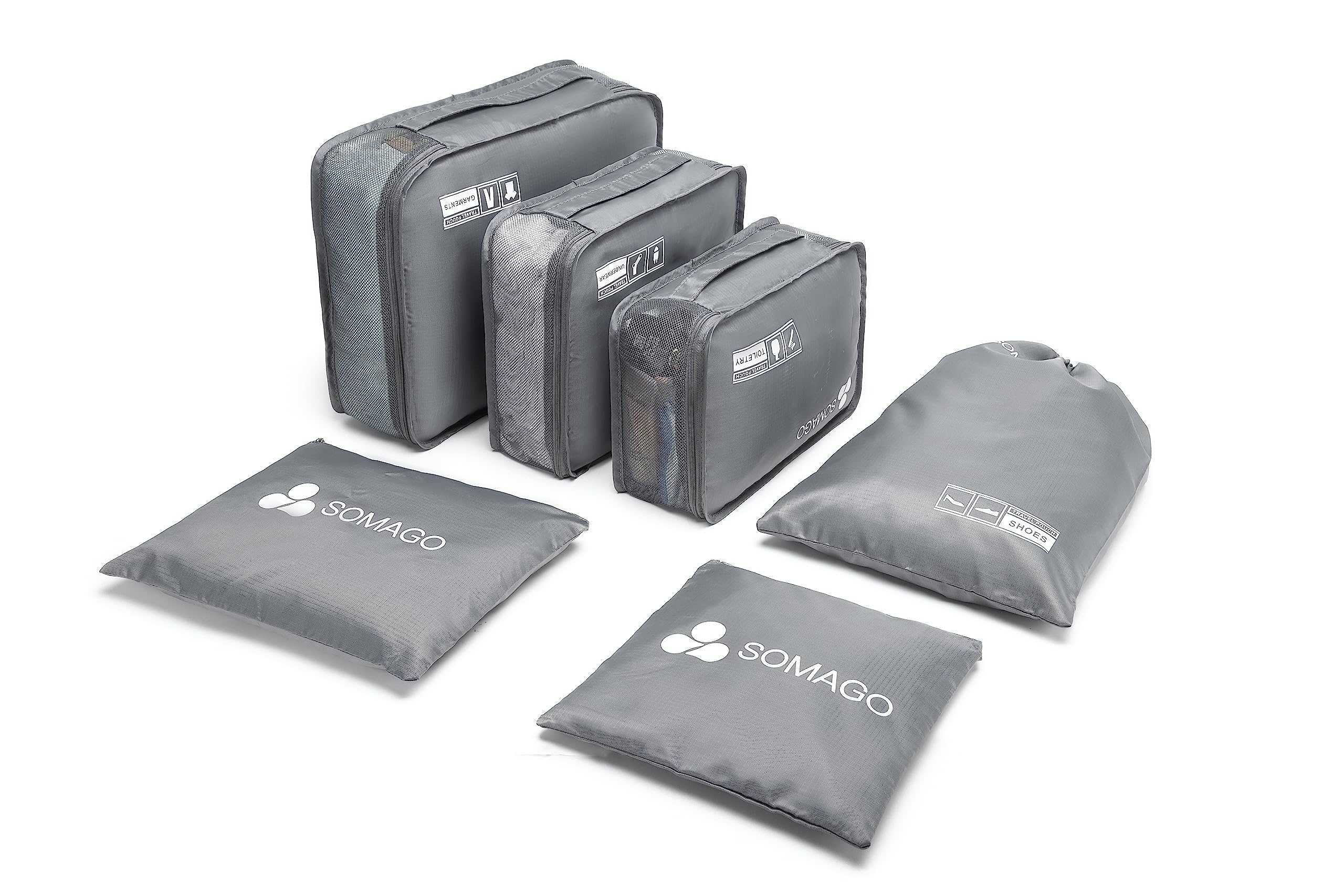 Somago 6-piece Storage bag Travel Clothes Shoes Cosmetics Toiletries Storage bag Luggage Travel Essentials (gray)