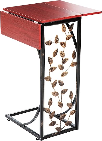 Etna 沙发侧桌完美适合您的夜架 床边 沙袋 客厅 电视托盘 可扩展的两叶子 金属和深棕色木顶带叶设计c 形零食窄边桌