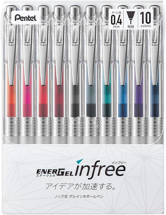 pentel 派通 凝胶墨水圆珠笔 energel free 0.4毫米 10色 bln74tl-10