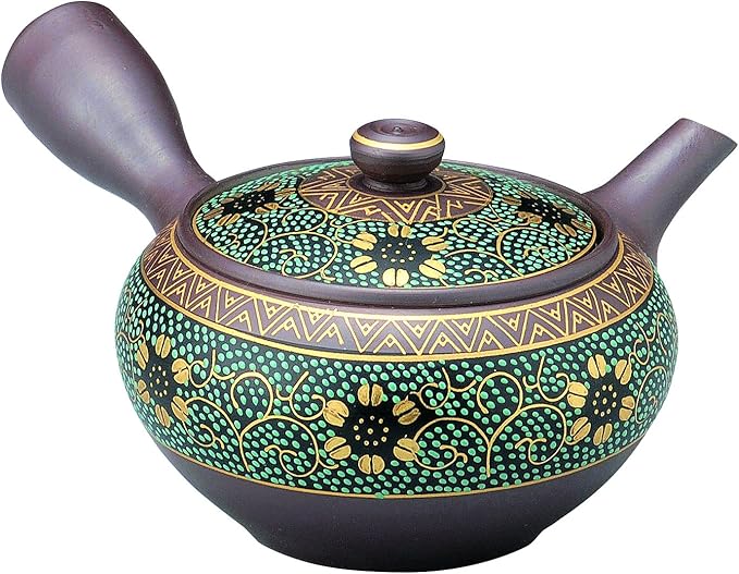 万古烧 铁碗型 茶壶 1.5号 (圆网) 青粒铁仙 k120-21