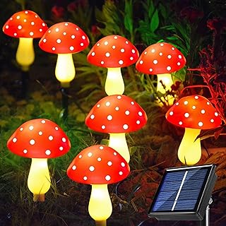 wosilicon 全新* 8 件套红色太阳能蘑菇灯,8 种模式防水花园蘑菇灯