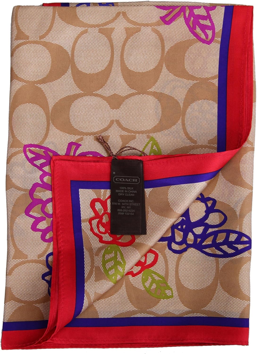 coach 蔻驰 真丝时尚女士丝巾 围巾 卡其花色83301 mti 【coach 蔻驰