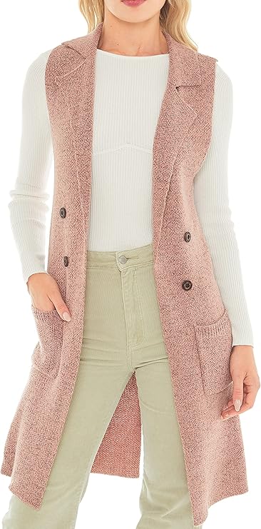 love tree 女式无袖长款毛衣背心开襟针织开衫马甲