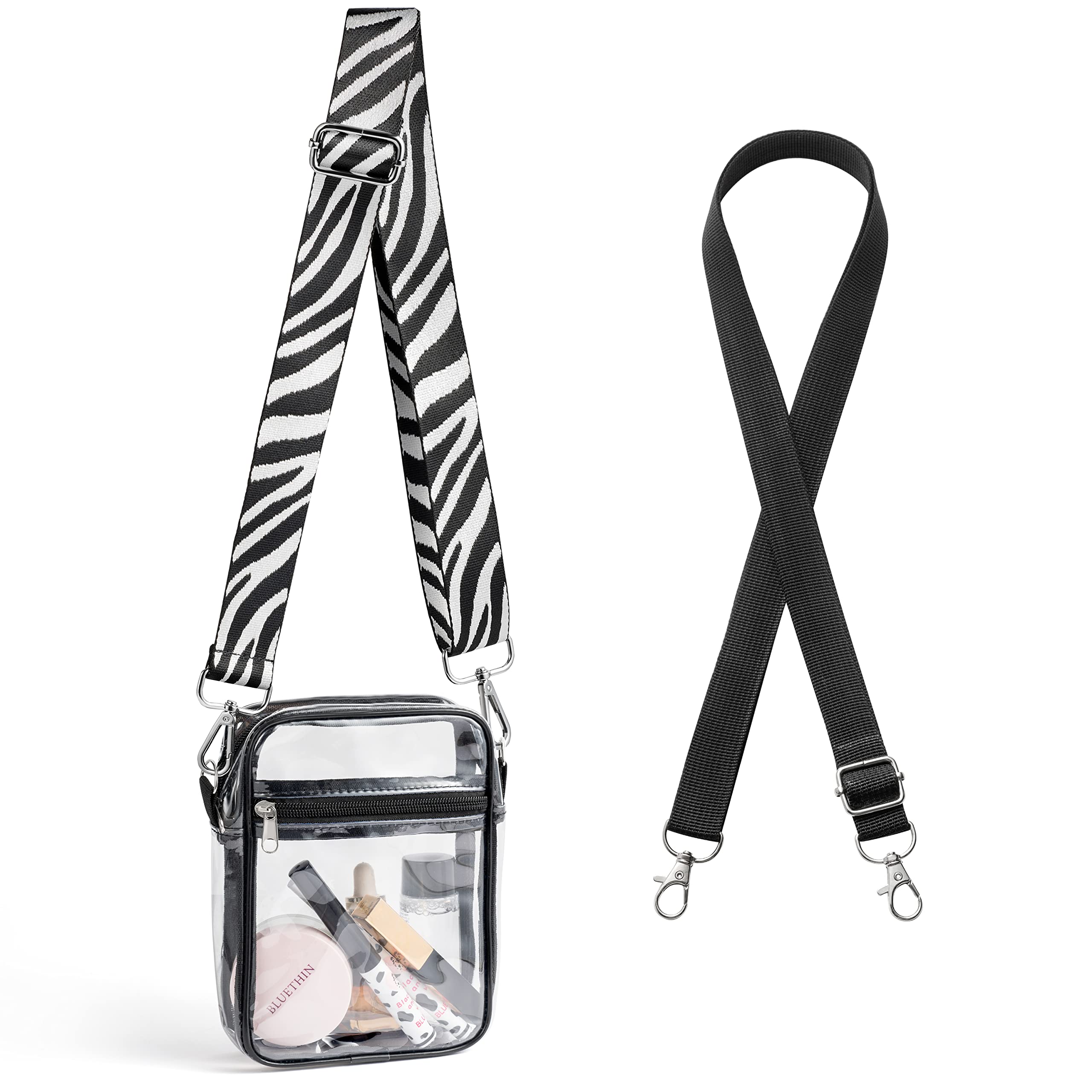 DGjianfei Clear Bag Stadium Certified Plastic PVC Clear crossbody Bag Purse Bag Strap Front Pocket See-through Tote suitable for women Men's Concerts Sports Events Holiday items (black Zebra), black /