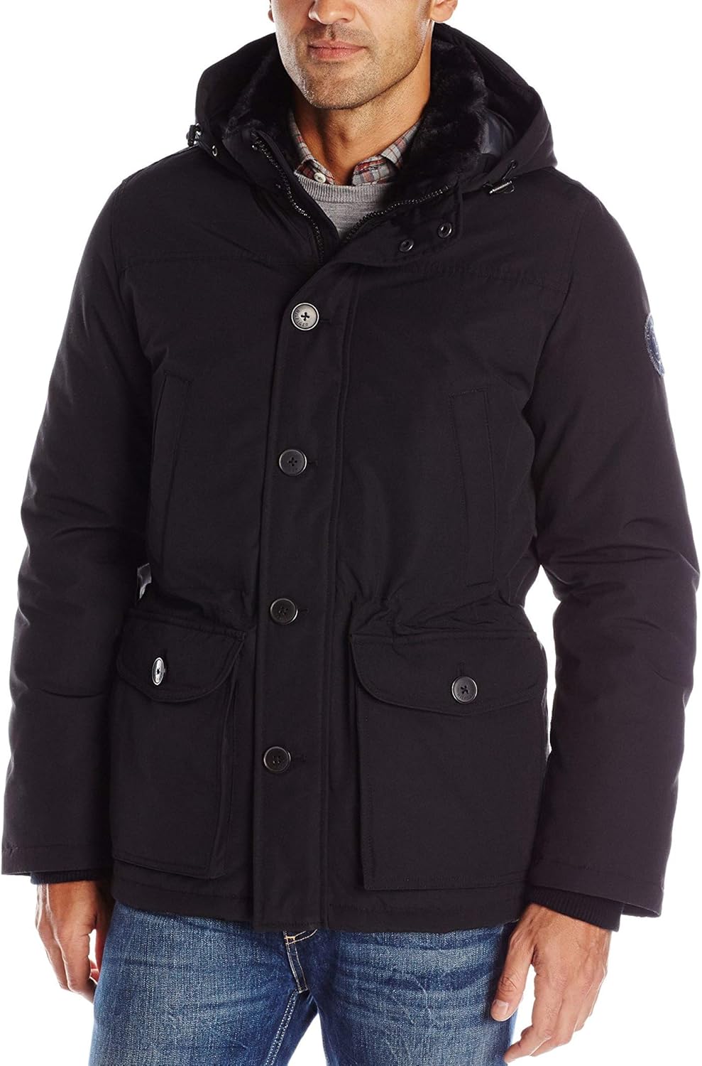 tommy hilfiger 男式北极布连帽城市风衣 黑色 medium