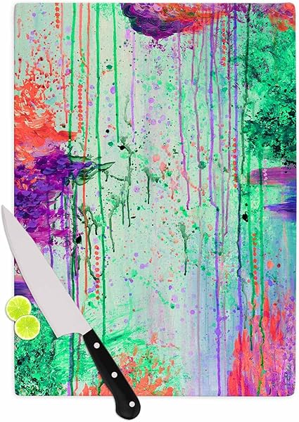 Kess Inhouse Ebi Emporium 90 年代飞落 绿色紫色画砧板 29 21 Cm X 40 01 Cm 多色 厨具 亚马逊中国