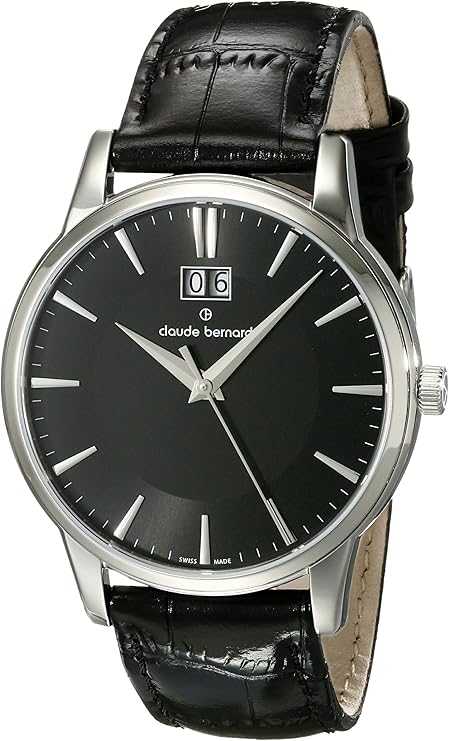 claude bernard 男式 63003 nin 经典男式模拟显示瑞士石英黑色手表