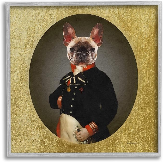 stupell industries 军装法国斗牛犬趣味征服者狗时尚,由 amanda