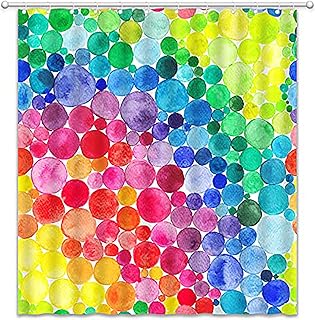 波尔卡圆点浴帘彩色几何水彩渐变彩虹抽象可爱圆圈现代趣味设计浴室