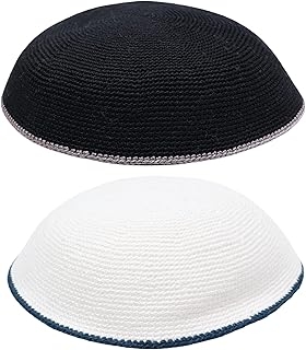 judaica 手工制作 * 2 纯棉 dmc 手工针织 kippah 密织帽,以色列色