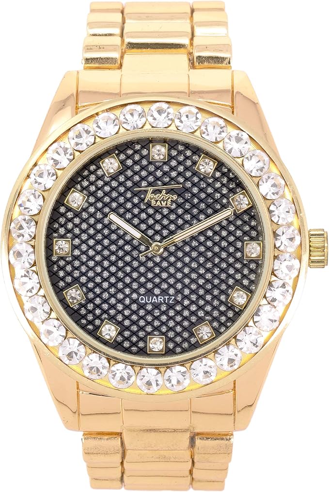 男士 icy 单粒宝石表圈手表,仿钻和时尚金属表带 - 灵感来自嘻哈