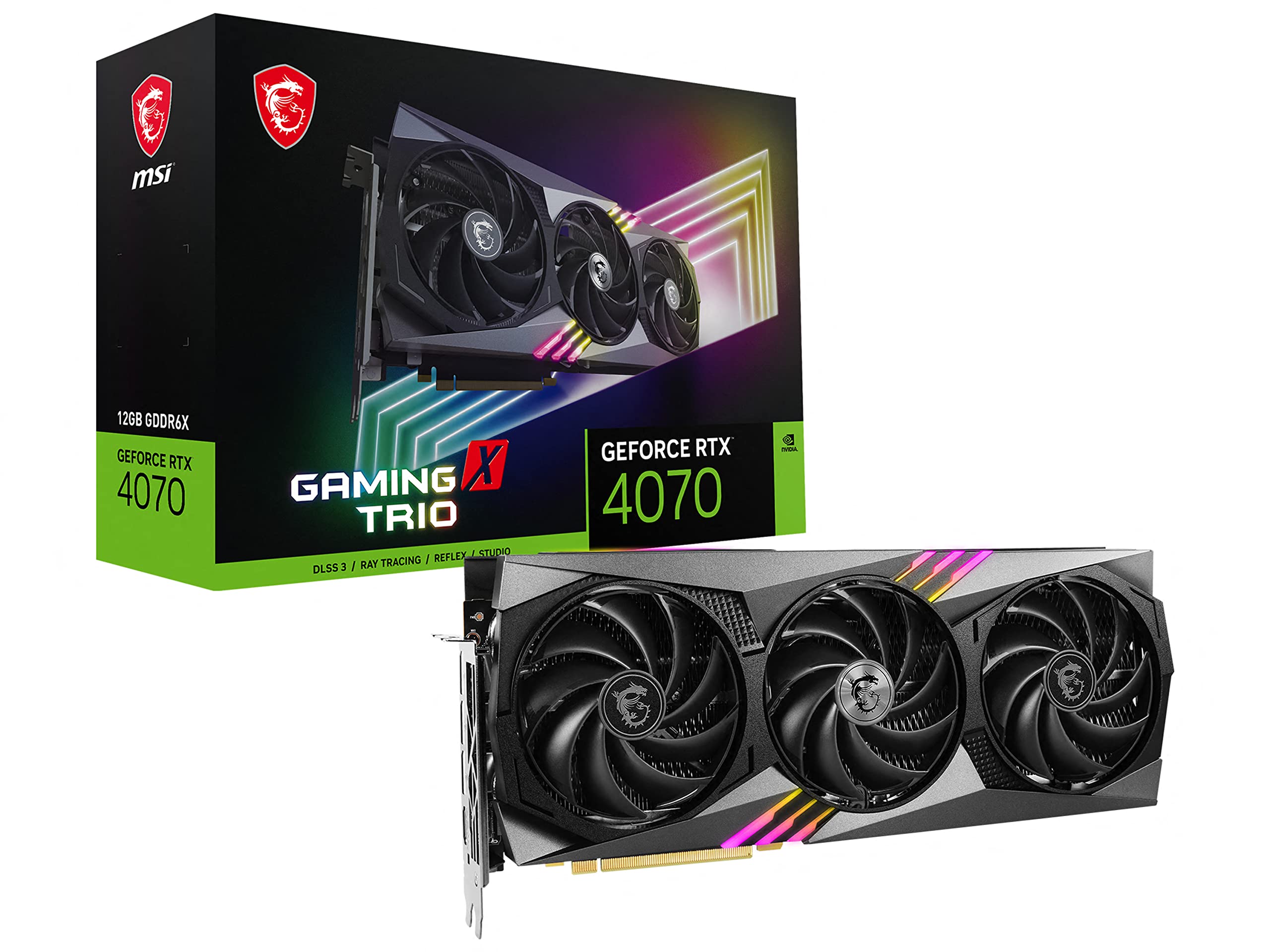 Msi GeForce RTX 4070 12GB GDRR6X 192-bit HDMI/DP Nvlink Plum Fan 4.0 Ada Lovelace Architecture Graphics Card (RTX 4070 Gaming X Trio 12G)