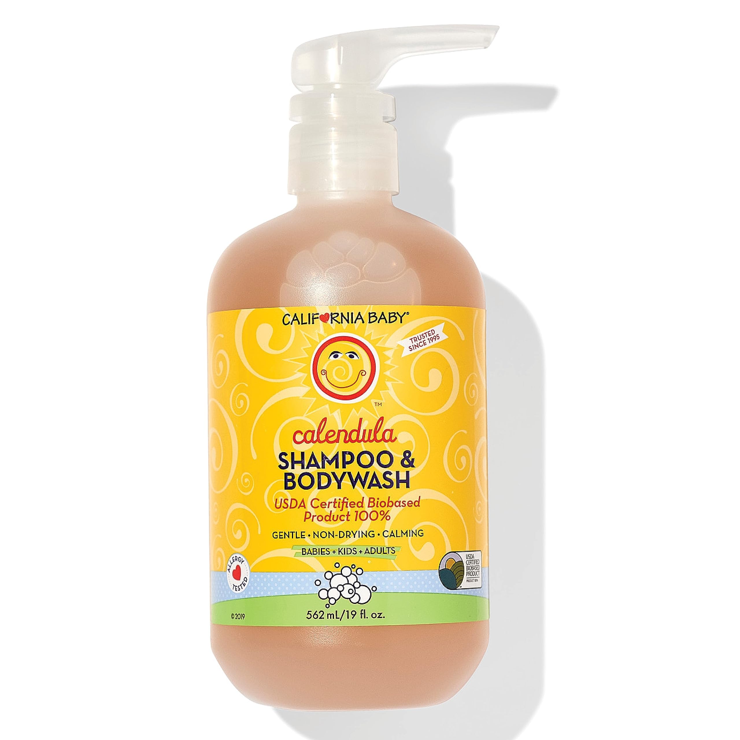 California Baby Calendula Shampoo Shower Gel - Gentle for hair, face and body, Sensitive test suitable for dry, sensitive skin, 9 oz. (about 58.64 g), 56 ml