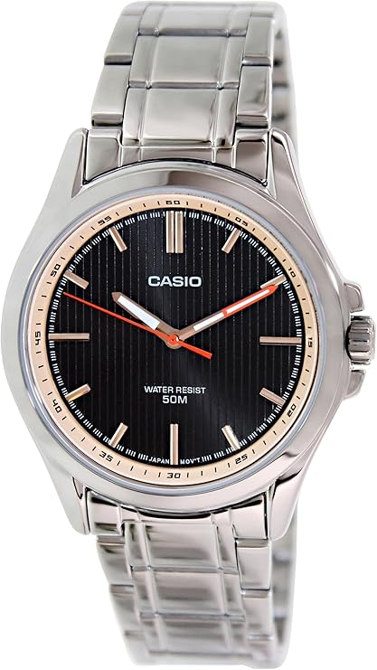 casio 卡西欧 #mtp-e104d-1av 男式标准模拟不锈钢 50m 黑色表盘手表