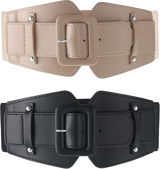 2 件女式宽弹力束腰带紧身胸衣腰带复古粗扣腰带宽腰带腰带腰带适合