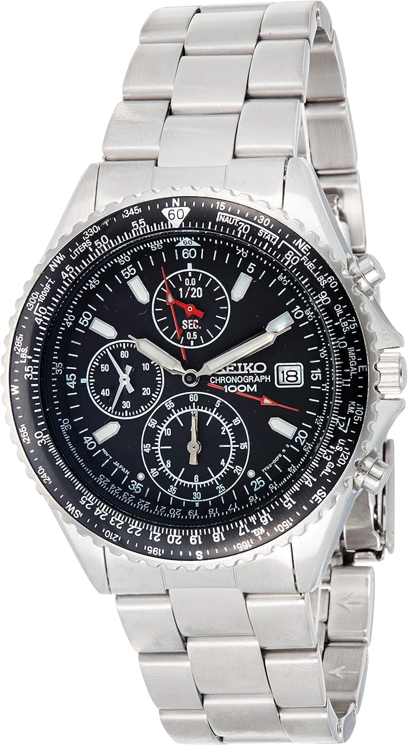 Seiko 逆进口模型seiko 飞行员计时码表100m防水黑色snd253p1 Snd253pc 男式手表手表 Seiko 亚马逊中国 钟表