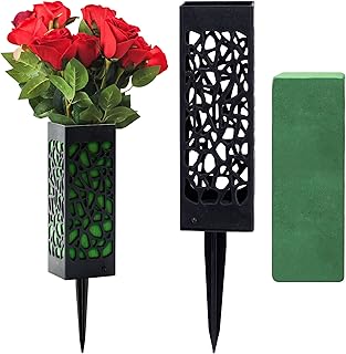 带泡沫的墓地花瓶,带尖头的墓地花瓶,用于墓地墓地的塑料花架(2 件)