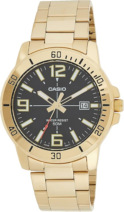 casio casio mtp-vd01g-1bv 男士 enticer 金色不锈钢黑色表盘休闲